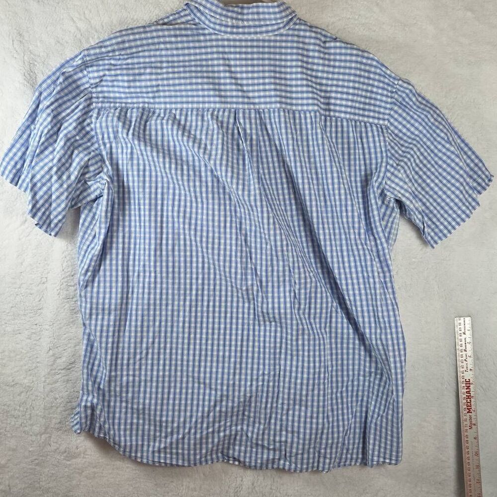 626 Blue Men's Gingham Plaid Short Sleeve Button-up Shirt Blue White 2XLT - Picture 5 of 7